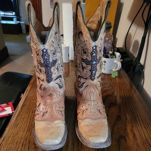 Corral Boots Antique Saddle Metal Cross Square Toe